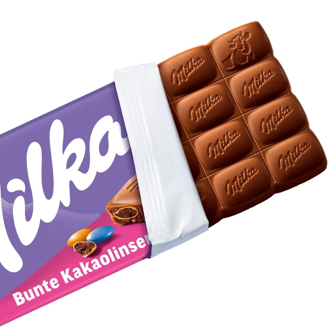 Cioccolato Milka con lenticchie colorate al cacao - Cioccolato al latte alpino con lenticchie croccanti al cioccolato - 100g