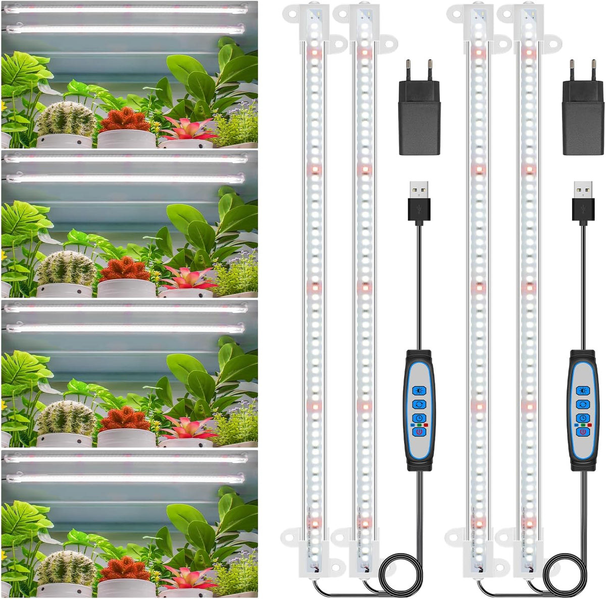 Wiaxulay Lampada per Piante LED a Spettro Completo 6000K Luci per Piante da Interno a Spettro Completo con Timer 6/12/16 Ore 5 Livelli Regolabili per Scaffale per Piante Grasse Idroponiche 2 Pezzi