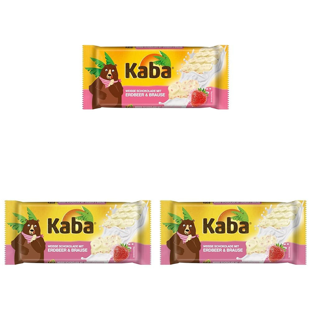 Cioccolato Bianco Kaba al Gusto Fruttato di Fragola e Caramelle Effervescenti, Barretta di Cioccolato, Barretta 85g, Cioccolato Bianco al Gusto Fruttato di Fragola e Caramelle Effervescenti al Gusto Originale Kaba (Confezione da 3)