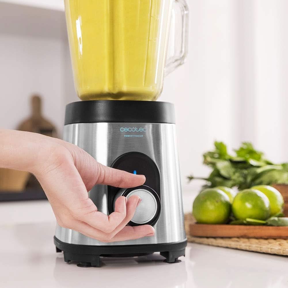 Cecotec Miscelatore Glas Power Schwarz Titan 1000 INOX. 1000 W, Edelstahlgehäuse, 6-Blatt-Blatt Mit Schwarzer Titanbeschichtung, 1.5-L-Glaskrug, 5 Geschwindigkeiten [Energieeffizienzklasse a +] Cucina Naty Shop