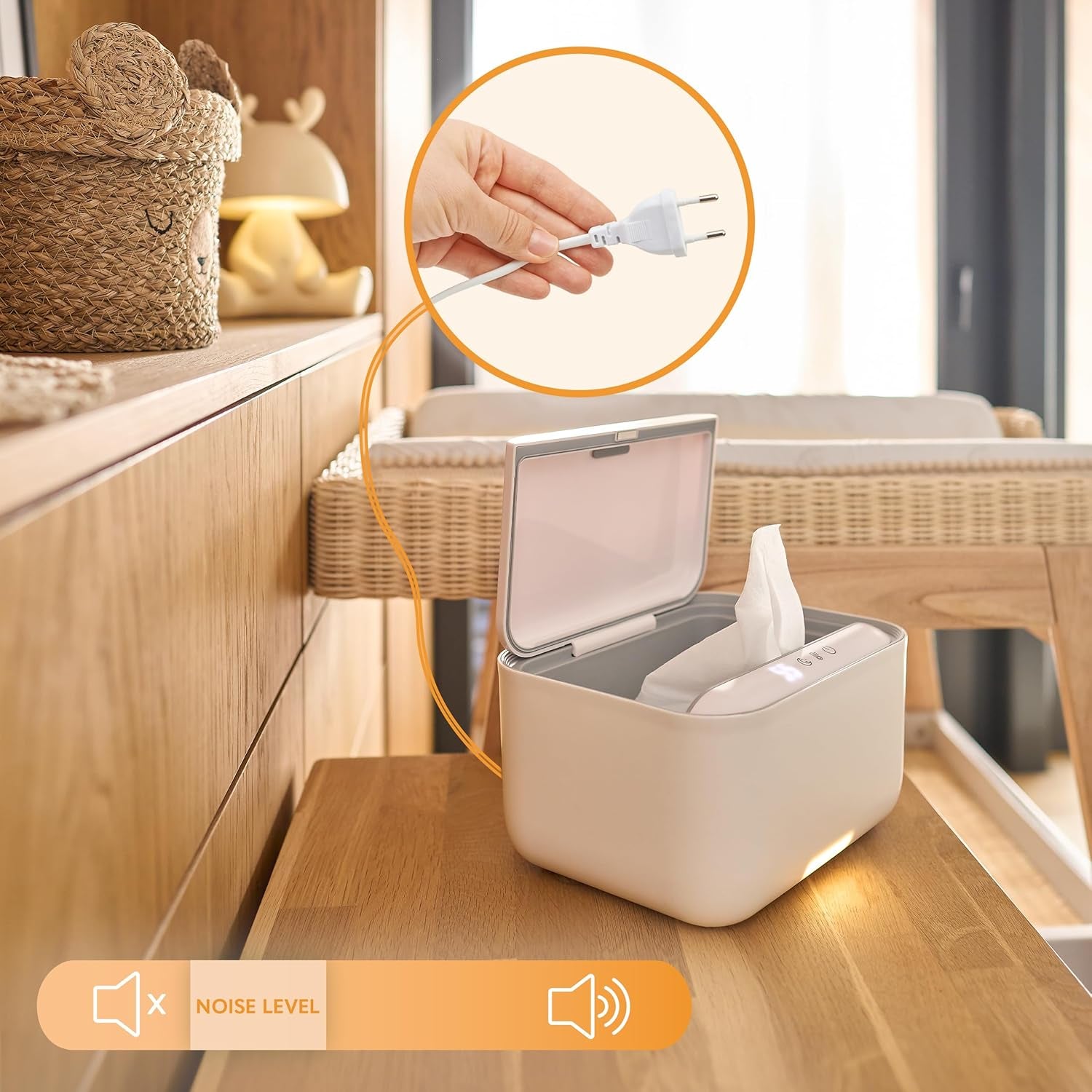 Lionelo BABYBLISS 20W Scalda salviette umidificate e asciugamani piccoli, 20W per neonati, luce notturna integrata, 3 impostazioni di calore, pannello touch, mantiene le salviette umide