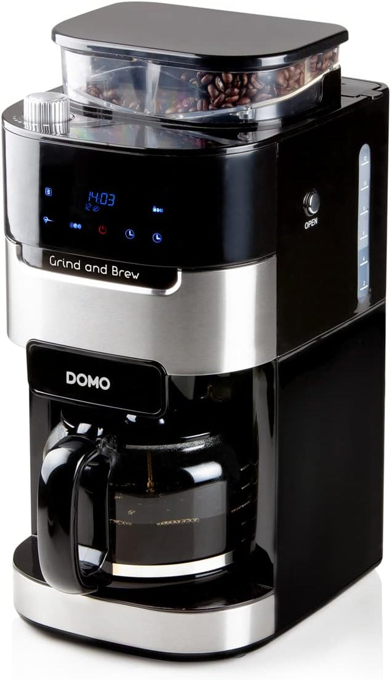 Espressor DOMO DO721K „Grind and Brew” - Funcție Boab-to-Cup - Afișaj LCD - Pentru cafea măcinată sau boabe întregi - 1,5 L