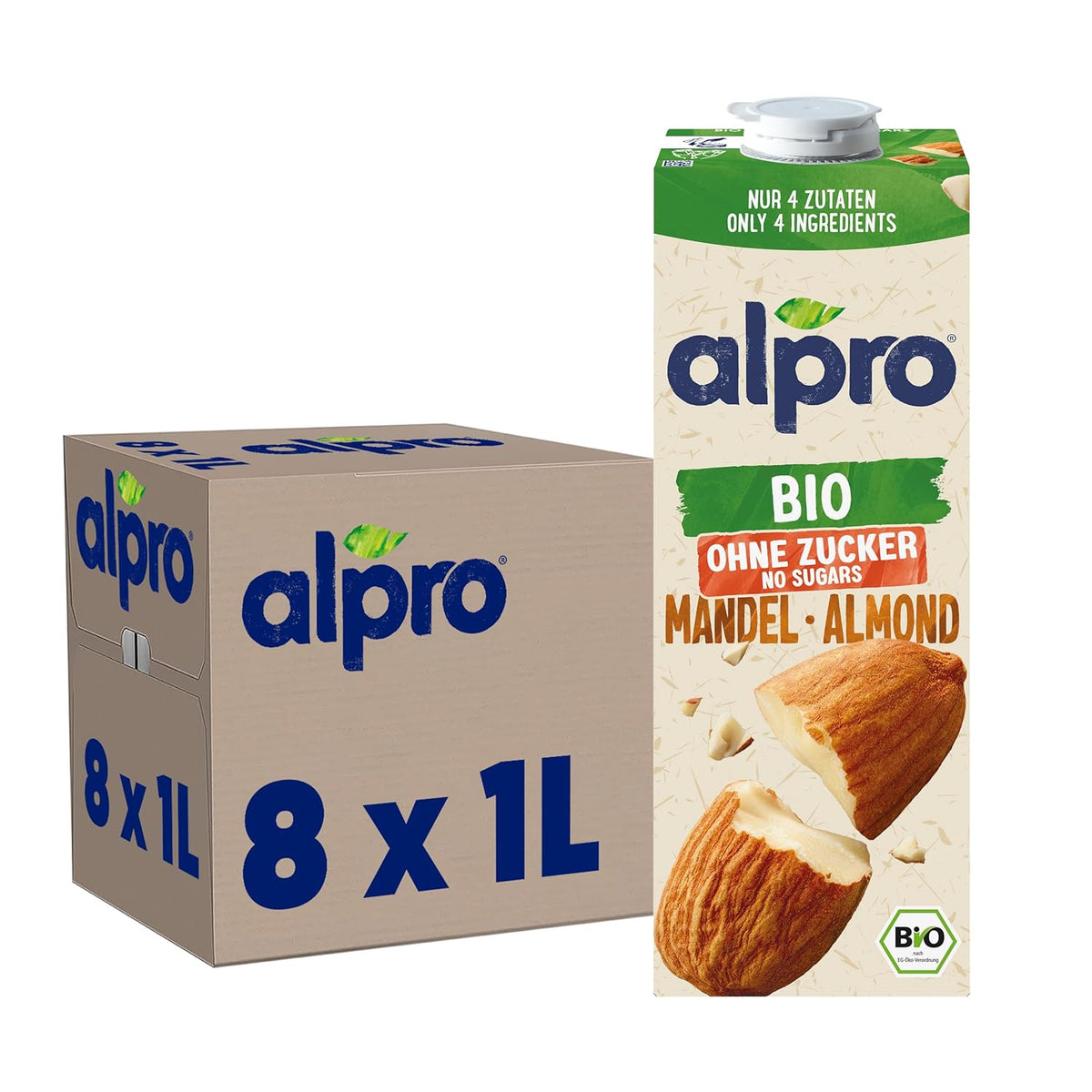 Alpro Bio Mandeldrink senza zucchero – 8 x 1 l