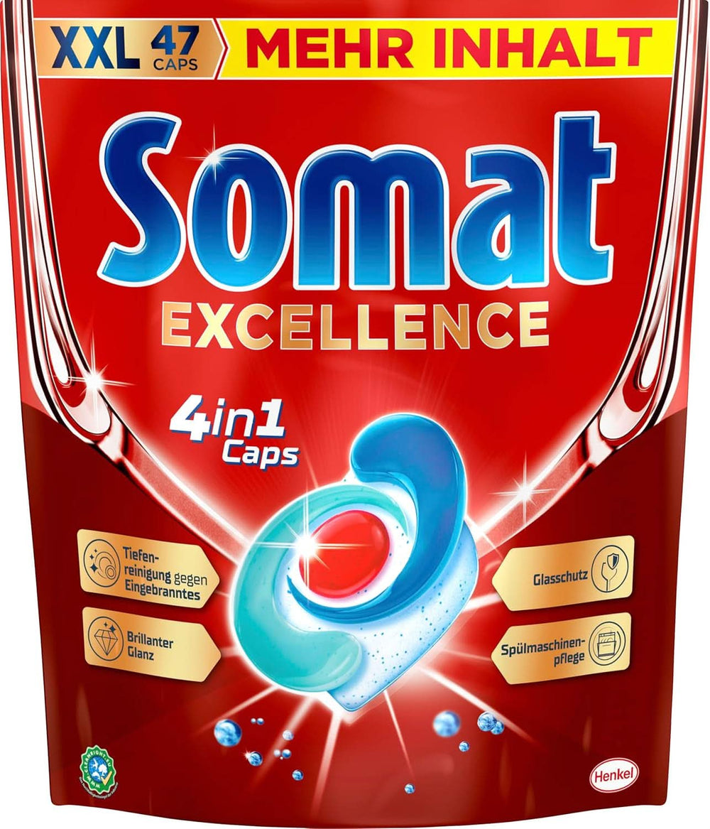Somat Excellence 4In1 Caps (141 Caps), File pentru mașina de spălat vase cu dizolvare rapidă Detergenti Bucatarie Naty Shop