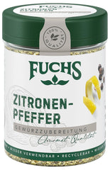 Fuchs Gewürze - Citronenpfeffer Gewürz - Gewürzzubereitung für Lachs, Zander und Kabeljau - ingredienti naturali - 75 g in wiederverwendbarer, recyclebarer Dose