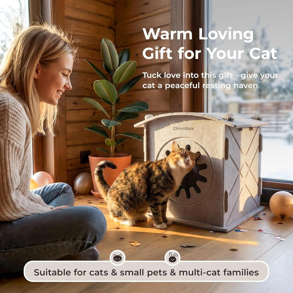 Katzenhaus Indoor aus Filz: Warmes Und Gemütliches Katzenbett, Katzenhöhle mit beruhigendem Kratzbogen, Robuste & Kratzfeste Katze Höhle, Abnehmbares Katzen Bett, Katzen Haus 38 x 36 x 38cm