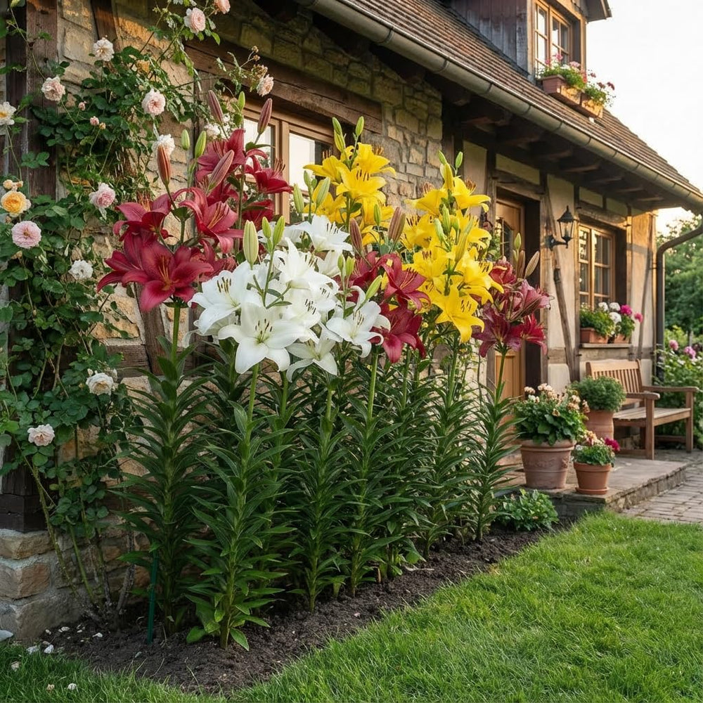 Collezione di bulbi di giglio gigante (15 bulbi di fiori), 5 varietà profumate, 5 di ogni colore, mix di piante perenni resistenti olandesi per il giardino (bulbi grandi, senza semi)