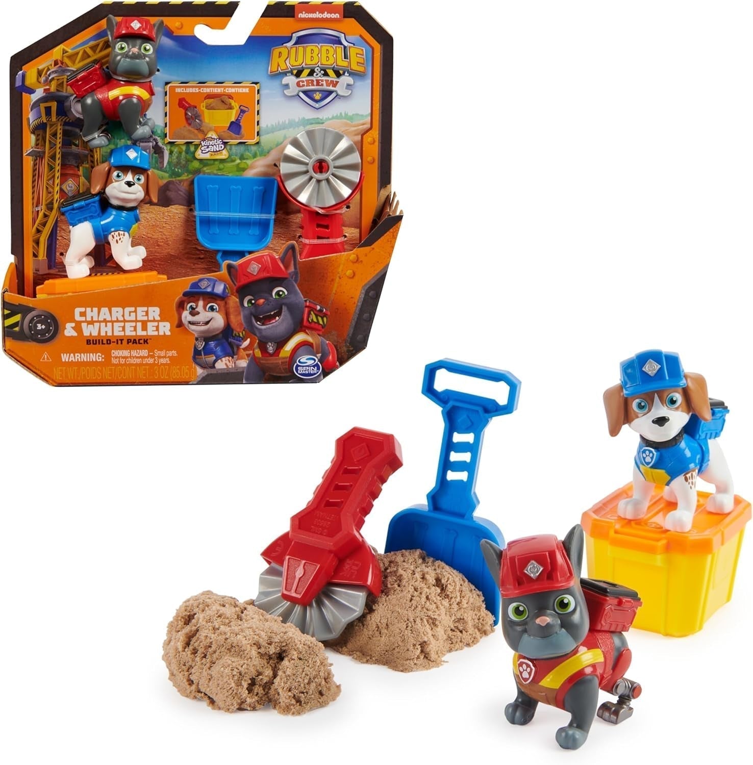 Rubble & Crew - Set di action figure Rubble & Mix, 2 giocattoli da costruzione e sabbia da costruzione cinetica da 85G, giocattolo adatto per bambini dai 3 anni in su Action Figure Naty Shop Charger Wheeler