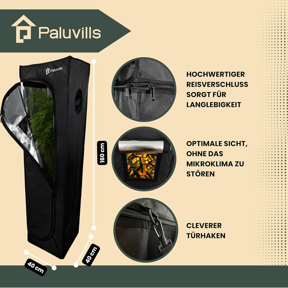 Tenda da coltivazione 40x40x160 cm con sistema di gestione dei cavi, finestra di visualizzazione, struttura in metallo, tessuto 1680D, borsa per accessori per la coltivazione - Scatola da coltivazione per interni - La migliore serra per la propagazione delle piante