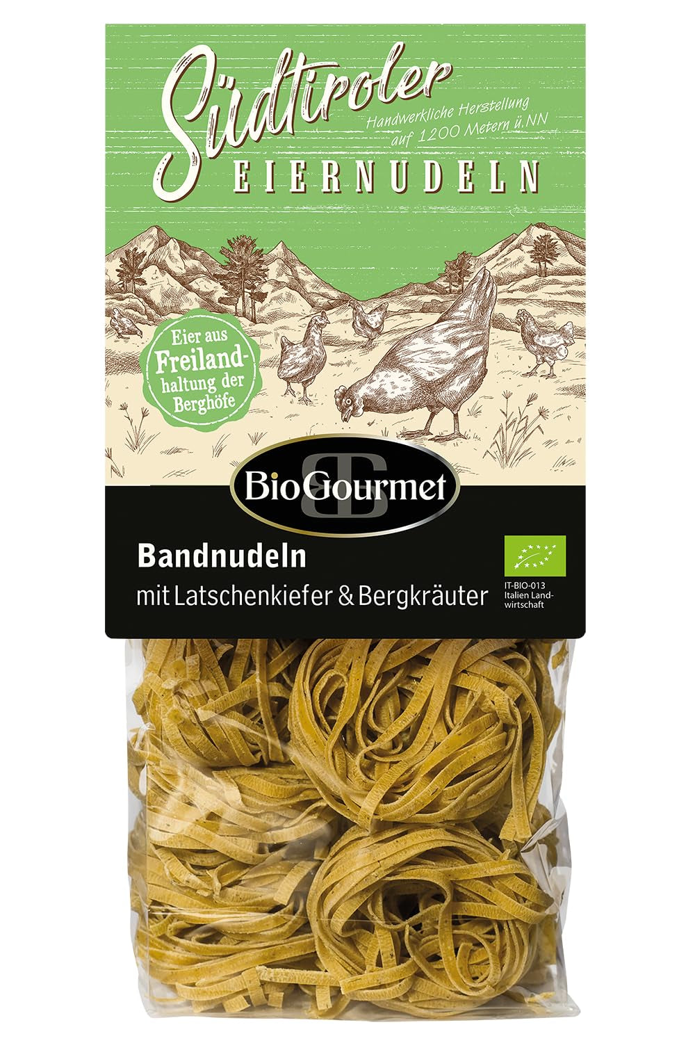 Tagliatelle BioGourmet con Schüttelbrot dell'Alto Adige (IGP) | Tagliatelle all'uovo salate e aromatizzate con genuino speck dell'Alto Adige | 1x250g biologico