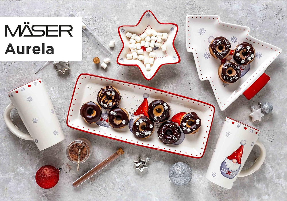 MÄSER 931974 Serie Aurela Weihnachtsteller 3er Set, 3 Weihnachtsgeschirr Teller als Plätzchenteller, Stollenplatte, Gebäckteller, Keksteller, Weihnachtsservice Geschirrset Weihnachten, Steingut