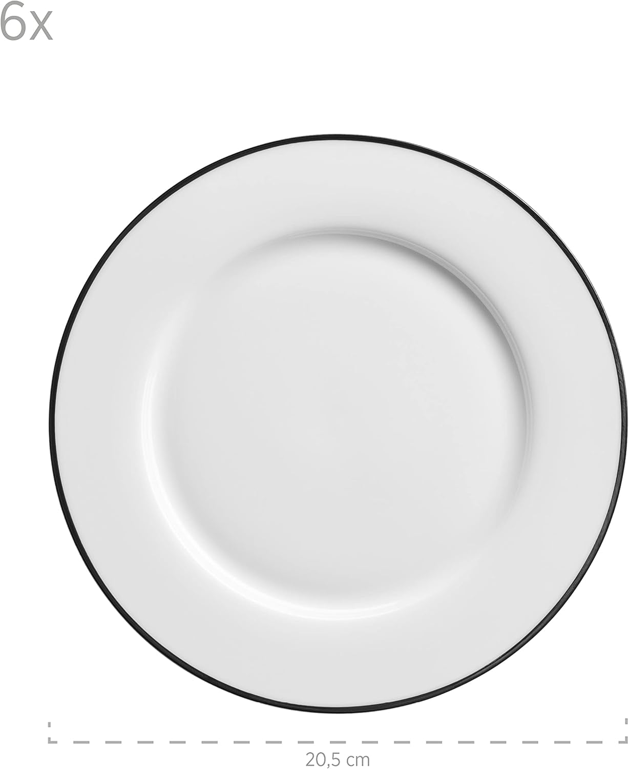 Mäser, seria Nola, serviciu modern de cafea pentru 6 persoane, alb cu margine neagră, set de veselă cu 18 piese, cești de cafea, farfurioare și farfurii de desert - serviciu rotund de cafea, set de cafea, alb