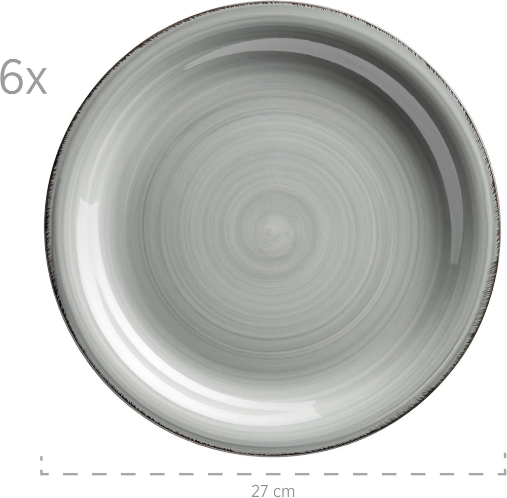 MÄSER 931875 Bel Tempo II, Set de veselă pentru 6 persoane cu aspect vintage modern, Serviciu de masă cu 18 piese, Veselă ceramică pictată manual, Gresie, Albastru fumuriu