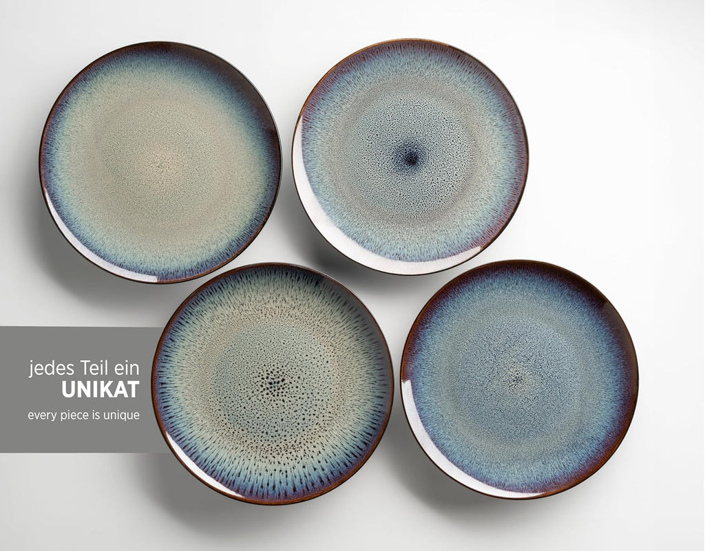 MÄSER 934100 Serie Teona, Keramik Geschirr Set Für 4 Personen Mit Grün-Brauner Reaktivglasur, 20-Teiliges Kombiservice in Modern Dezenten Coupe-Formen, Steinzeug Seturi vesela masa Naty Shop