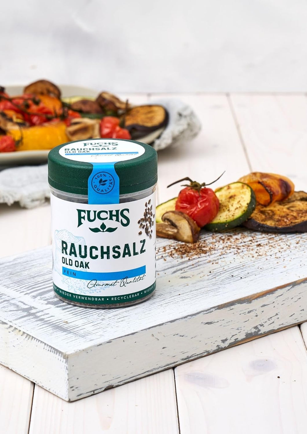 Fuchs Gewürze - Rauchsalz "Old Oak" - über Eichenholz geräuchert, rauchiger Gesmack für Grillfleisch oder Fisch - natürliche Ingredient - 100 g in wiederverwendbarer, recyclebarer Dose