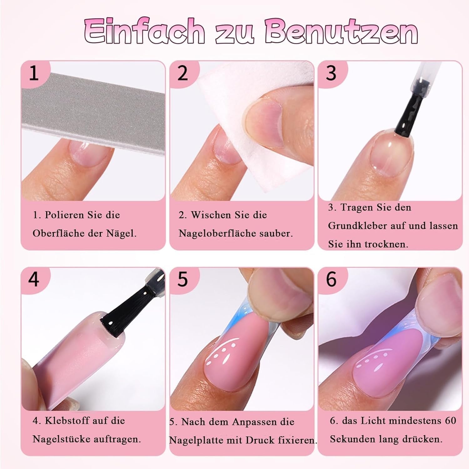 30 de bucăți unghii false franțuzești - unghii artificiale pentru lipit - unghii cu gel moale pentru femei - unghii adezive acrilice, manichiură pătrată (roz franțuzesc)