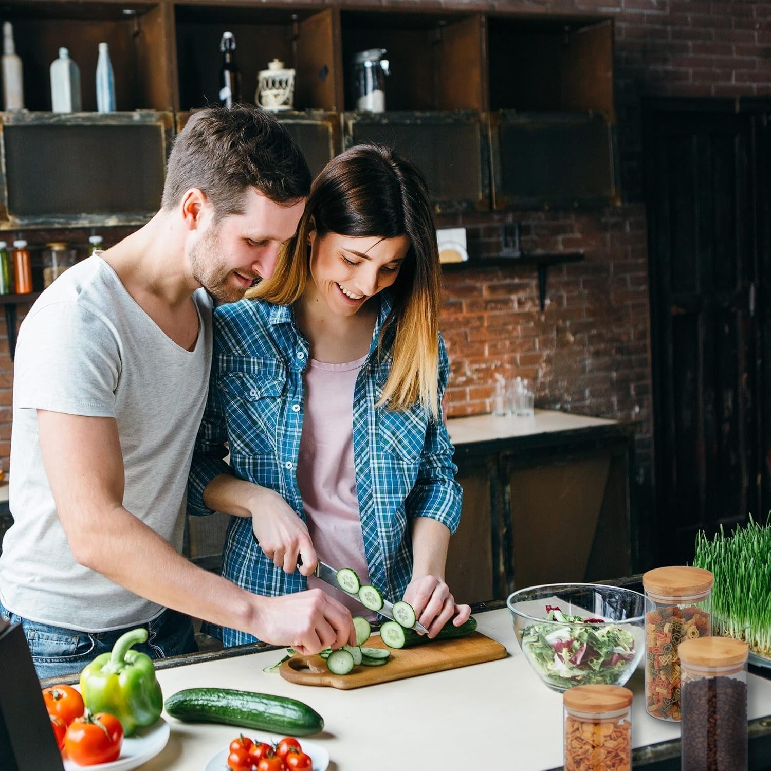 Borcane de depozitare Relaxdays cu capace din bambus, set de 3, borcane rotunde din sticlă, 1000 ml, etanșe, transparente/naturale, 18 x 10 cm Cutii depozitare alimente Naty Shop