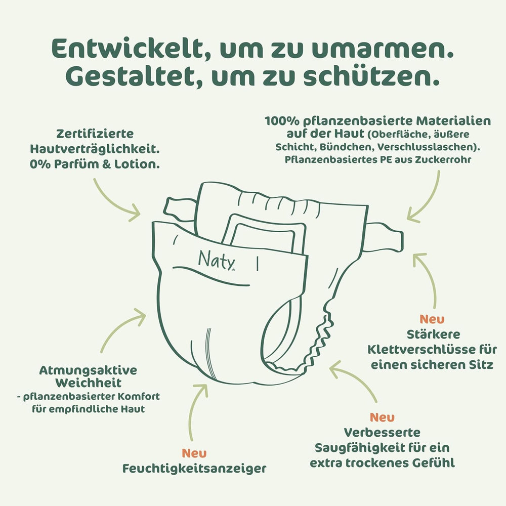 Pannolini per bambini Naty BioEmbrace, taglia 5 (11–25 kg) | Materiali 100% vegetali, delicati sulla pelle | Morbidezza traspirante, dermatologicamente testato, ottimo assorbimento | 80 pezzi.