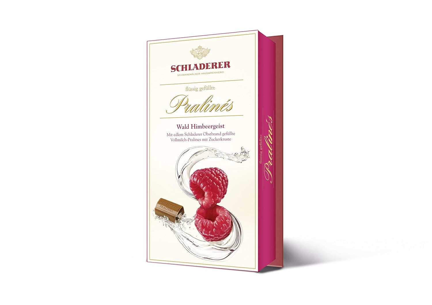 Praline RCP Schladerer con acquavite di lamponi, cioccolato al latte, crosta di zucchero, ripieno liquido, contiene alcol, ottimo regalo, 2 x 127 g
