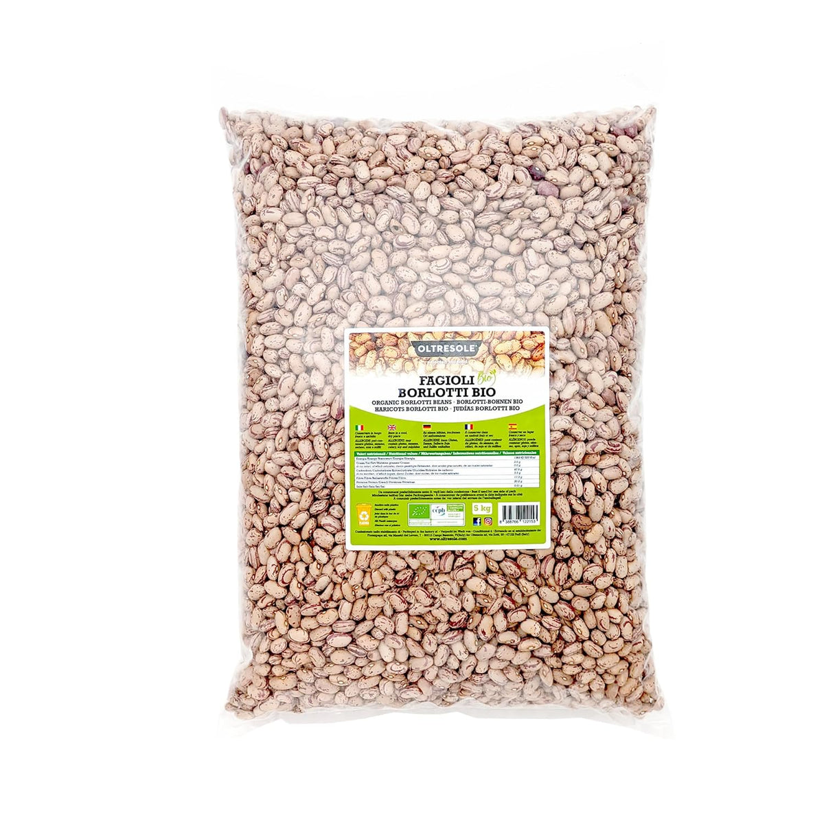 Fagioli Borlotti Bio 5 kg, Legumi secchi biologici da coltivazioni controllate, Ideale per insalate, zuppe e contorni, Formato comodo