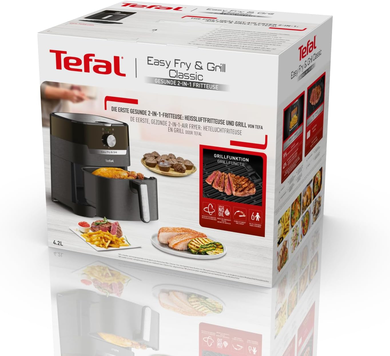 Friggitrice ad aria classica Tefal EY5018 Easy Fry & Grill, tecnologia 2 in 1 (friggitrice ad aria e grill), XL, 4,2 litri per 6 porzioni, 1550 watt Elettrodomestici Naty Shop