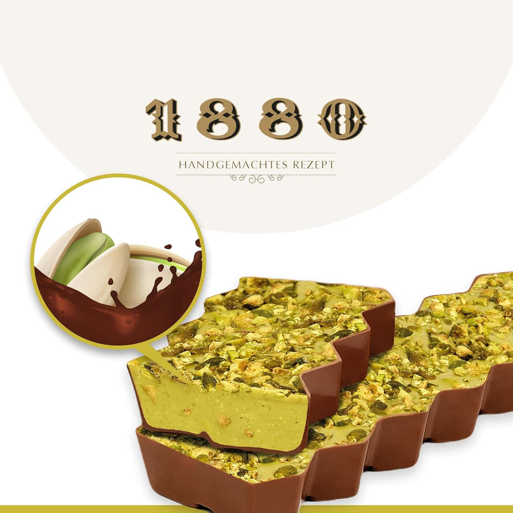 Torrone artigianale al cioccolato e pistacchio, 200g, consistenza cremosa, qualità superiore, ingredienti pregiati, gusto autentico, il torrone più costoso del mondo