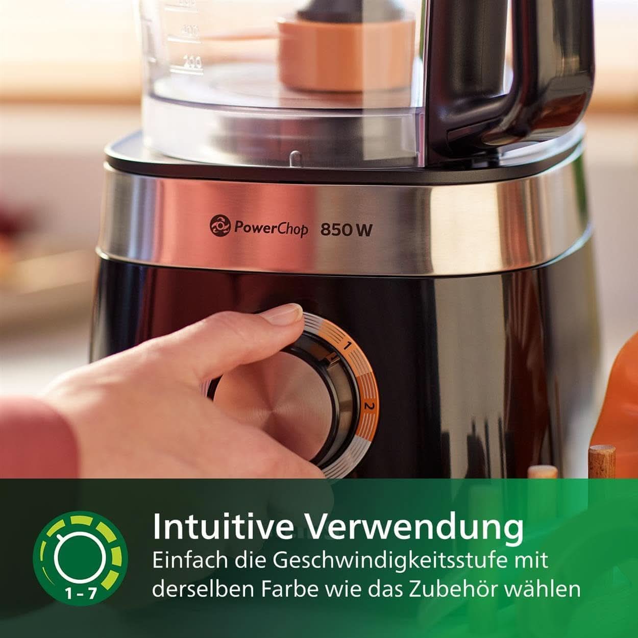 Philips Kompakte Küchenmaschine – 850W, 31 Funktionen, 2.1-Liter-Behälter, Powerchop, Edelstahlklinge (HR7530/10) Cucina Naty Shop