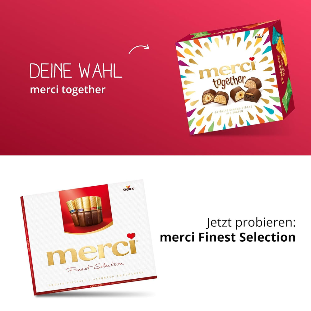 Merci Together - 1 x 175g - Cioccolatini ripieni in cinque varietà con finissimo cioccolato al latte - Praline di cioccolato da condividere e regalare