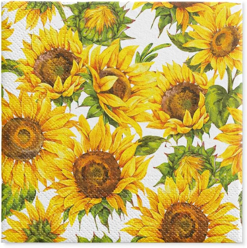 PAW - Șervețele 3 straturi (33 X 33 Cm) I 20 bucăți I Perfect pentru zile de naștere, petreceri, întâlniri I Decorațiuni de masă de toamnă I Șervețele de hârtie colorate - Floarea-soarelui Petale galbene I Floarea-soarelui dansatoare