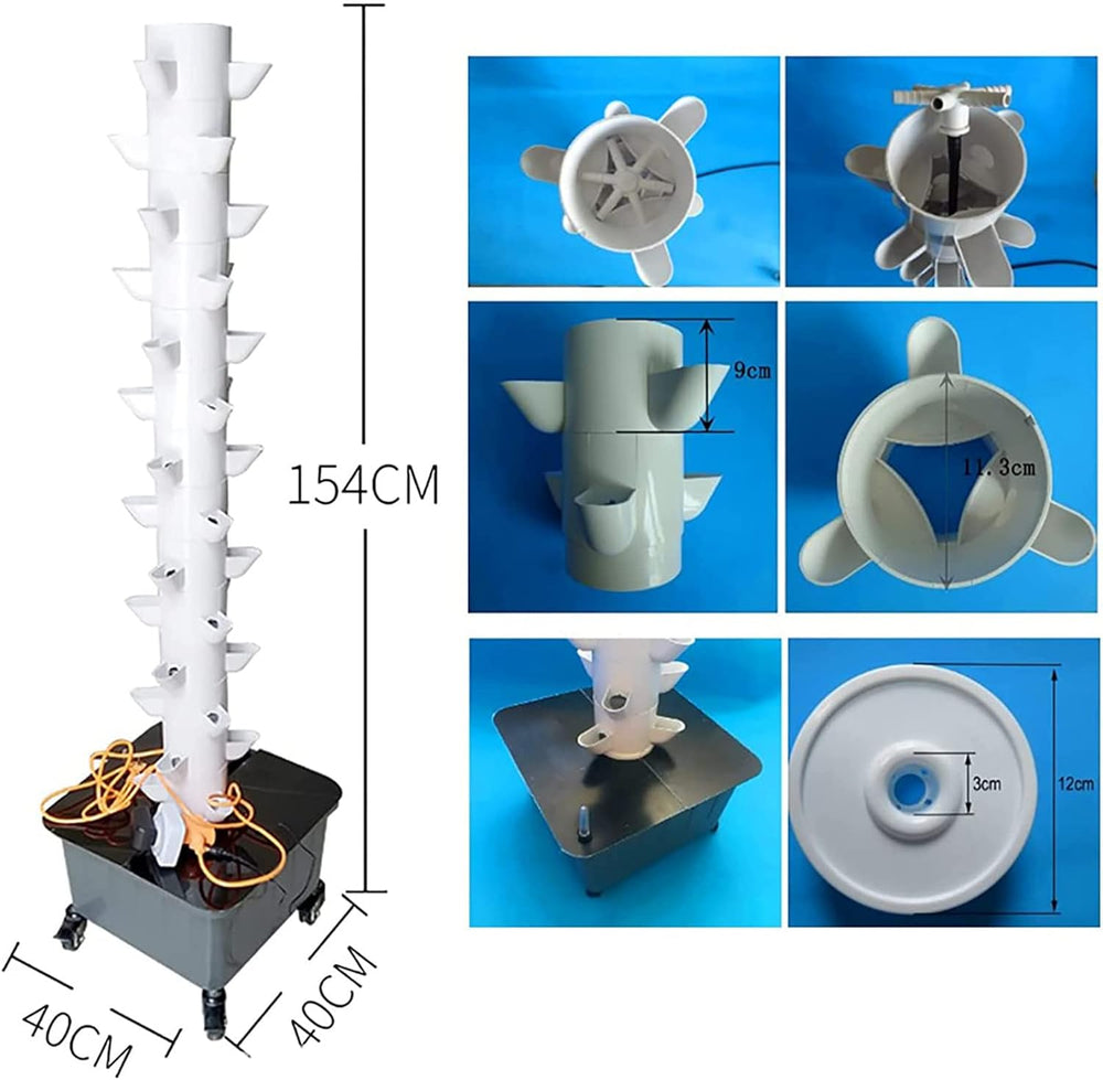 Torre idroponica, sistema acquaponico a cera a 15 livelli e 45 fori, kit di coltivazione aeroponica da giardino wireless per erbe, frutta e verdura con pompa di idratazione, adattatori, vasi in rete