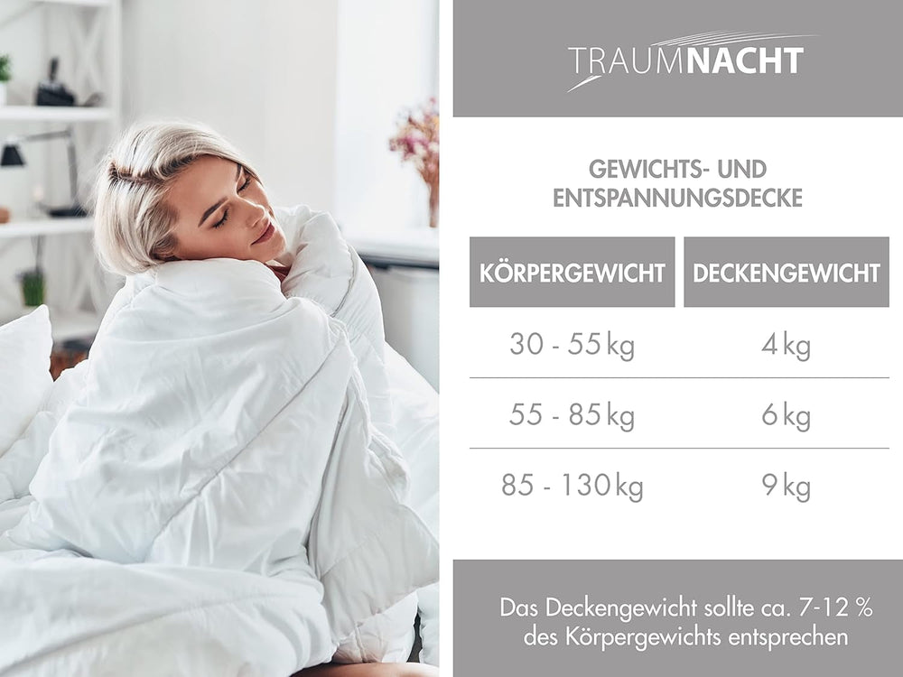 Coperta relax Traumnacht 135 X 200 Cm, coperta ponderata da 4 kg per calmare e alleviare lo stress, consigliata per adulti, certificata Oeko-Tex, prodotta secondo gli standard di qualità tedeschi Trapunte e trapunte Naty Shop