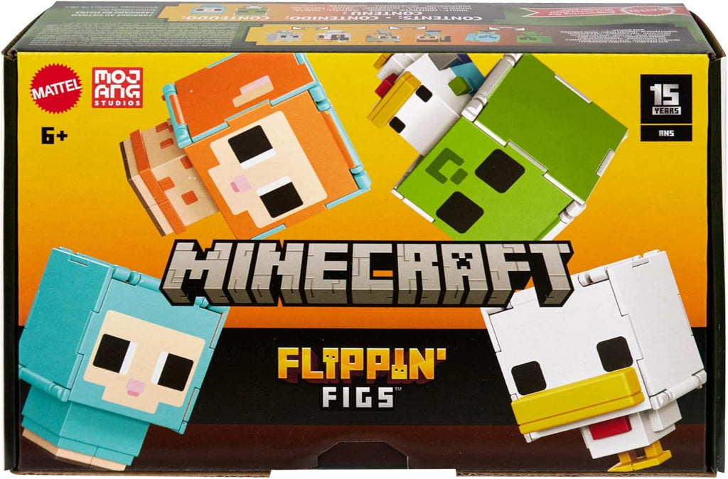 Mattel Minecraft Flippin' Figs Oaie și pui 2-Pack cu figuri de joacă 2-in-1, capete mari și design Pixel HXK17 Action figures Naty Shop