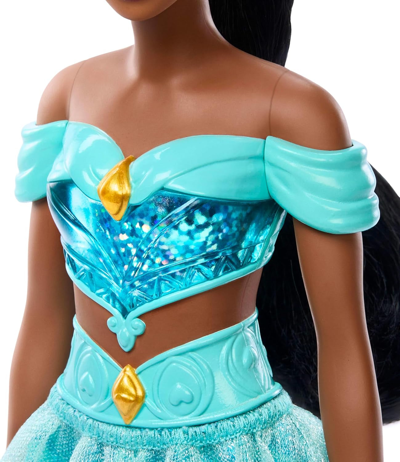 Jucărie Mattel Disney Princess, Păpușă la modă articulată Jasmine cu haine și accesorii strălucitoare, inspirată din filmul Disney, cadou pentru copii, HLW12