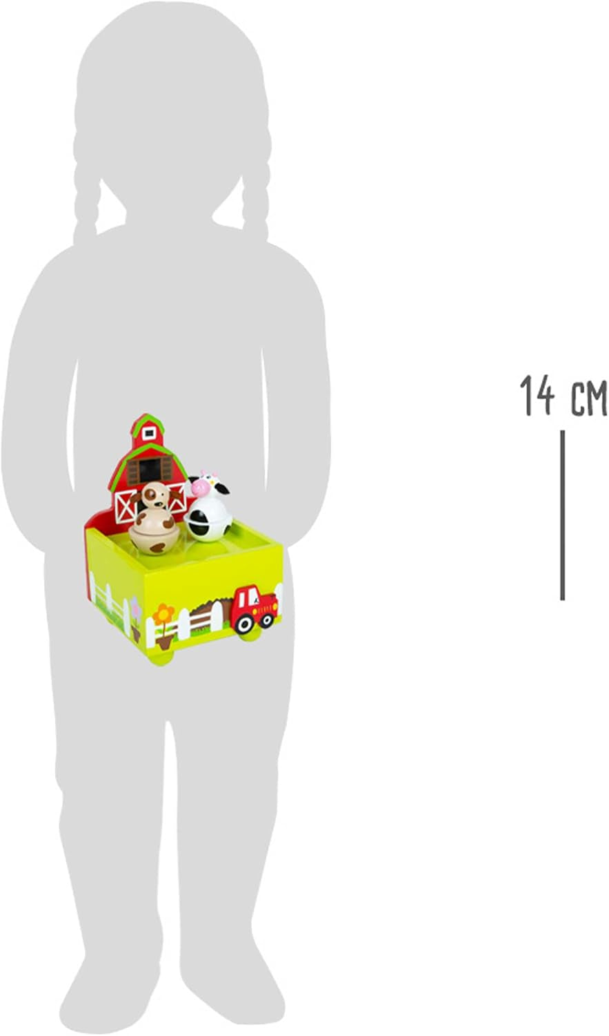 cutie muzicală cu picior mic ferma, din lemn cu motive vesele de animale, cutie muzicală pentru copii cu vârsta de peste 3 ani, 11715 Jucarii Bebe Naty Shop