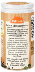Ostmann Gewürze - Raclette Gewürzzubereitung | Zum Würzen von Käsegerichten | Recyclebare, nachfüllbare Streudose | 45 g im Streuer