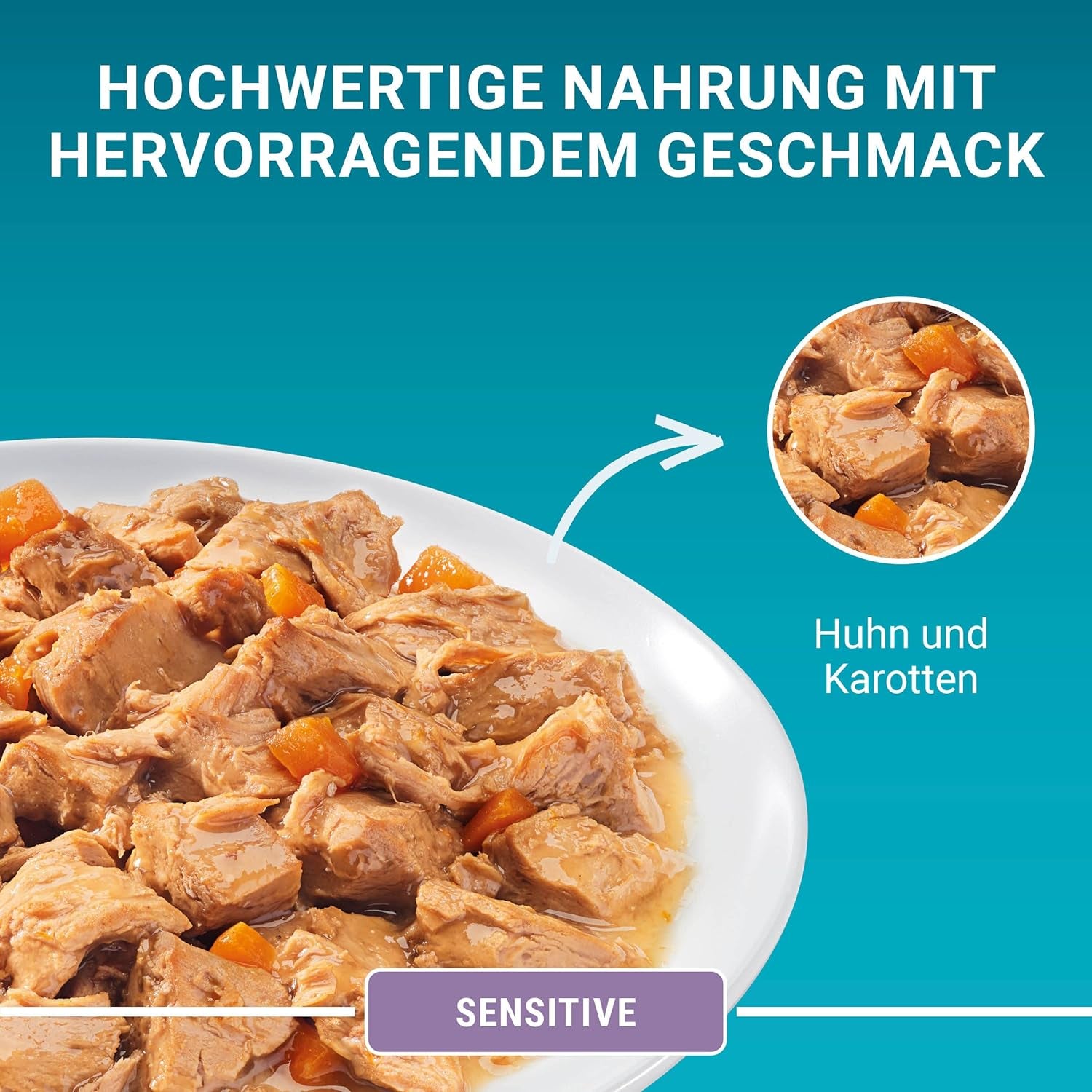 Hrană umedă pentru pisici PURINA ONE Sensitive, bucăți fragede în sos cu pui, pachet de 26 (26 x 85g)