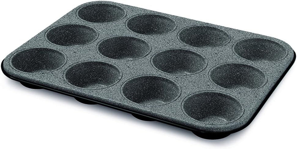 Blackstone Kuchenform 12 Muffins, Stahl, Schwarz/Grau Stein, 6 Einheiten Stampi e teglie da forno Naty Shop 12 Muffins Line Blackstone