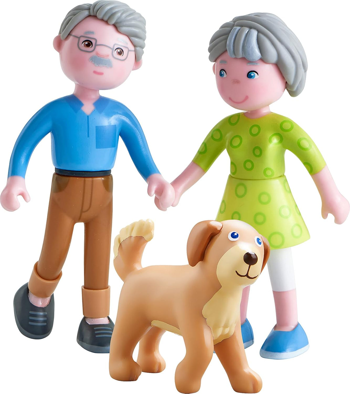 HABA 306147 - Little Friends Set de joacă Bunici, Păpuși flexibile și animale Vârste 3+, Multicolor