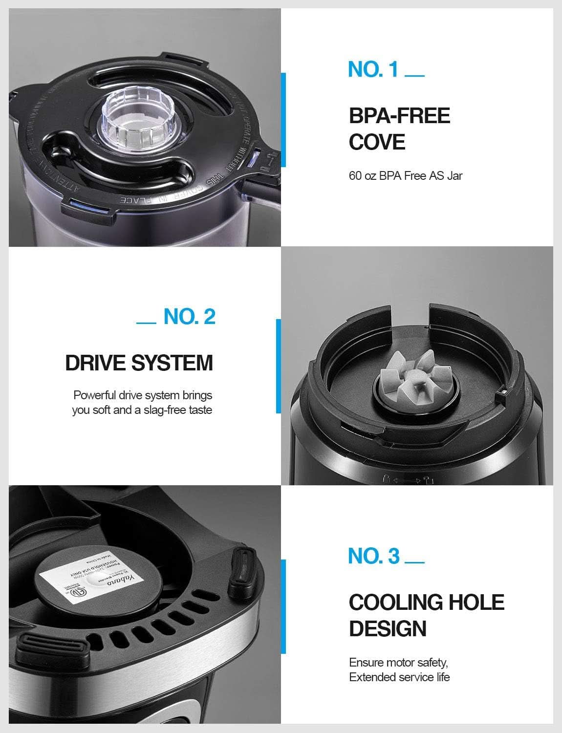 Mixer, Robot da cucina con 4 Klingen Mixer per frullati, frappè e prodotti sicuri, Frullatore con Edelstahlklingeneinheit, Sicherheitsschalter Kitchen Naty Shop