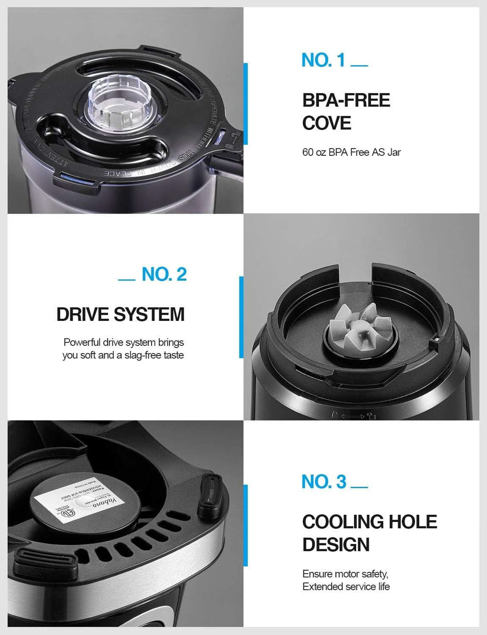 Mixer, Robot da cucina con 4 Klingen Mixer per frullati, frappè e prodotti sicuri, Frullatore con Edelstahlklingeneinheit, Sicherheitsschalter Kitchen Naty Shop