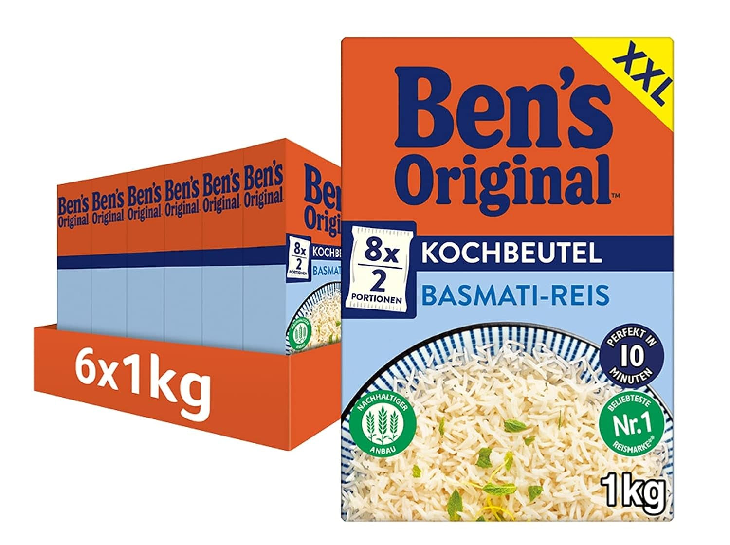 Riso Basmati originale di Ben, bollire in sacchetto per 10 minuti, 6 confezioni (6 x 1 kg)