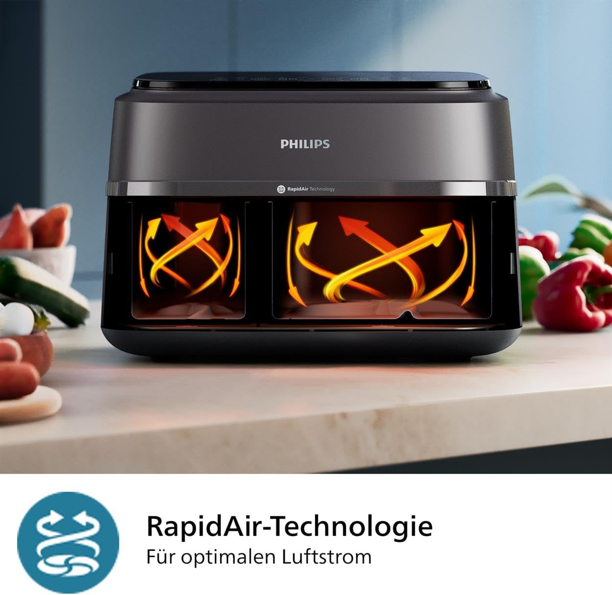 Philips Airfryer Dual Basket Serie 3000, 9L, 2 cestelli, 2 piatti pronti contemporaneamente, tecnologia Rapidair più aria calda Elettrodomestici Naty Shop