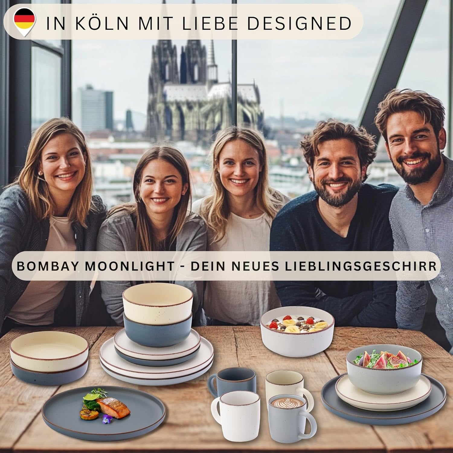 SÄNGER Bombay Moonlight | Set de veselă cu 12 piese, ceramică pentru 4 persoane, 4 farfurii de cină, 4 farfurii de desert, 4 boluri, culori asortate | COLECȚIA VALUE