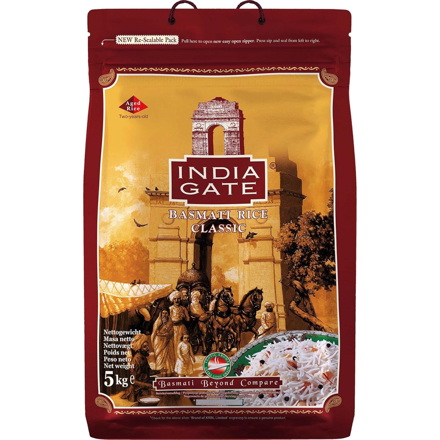 INDIA GATE Riso Basmati Premium – Riso fine a grana lunga, aromatico proveniente dall'India, a grana lunga fine (1 x 5 kg)