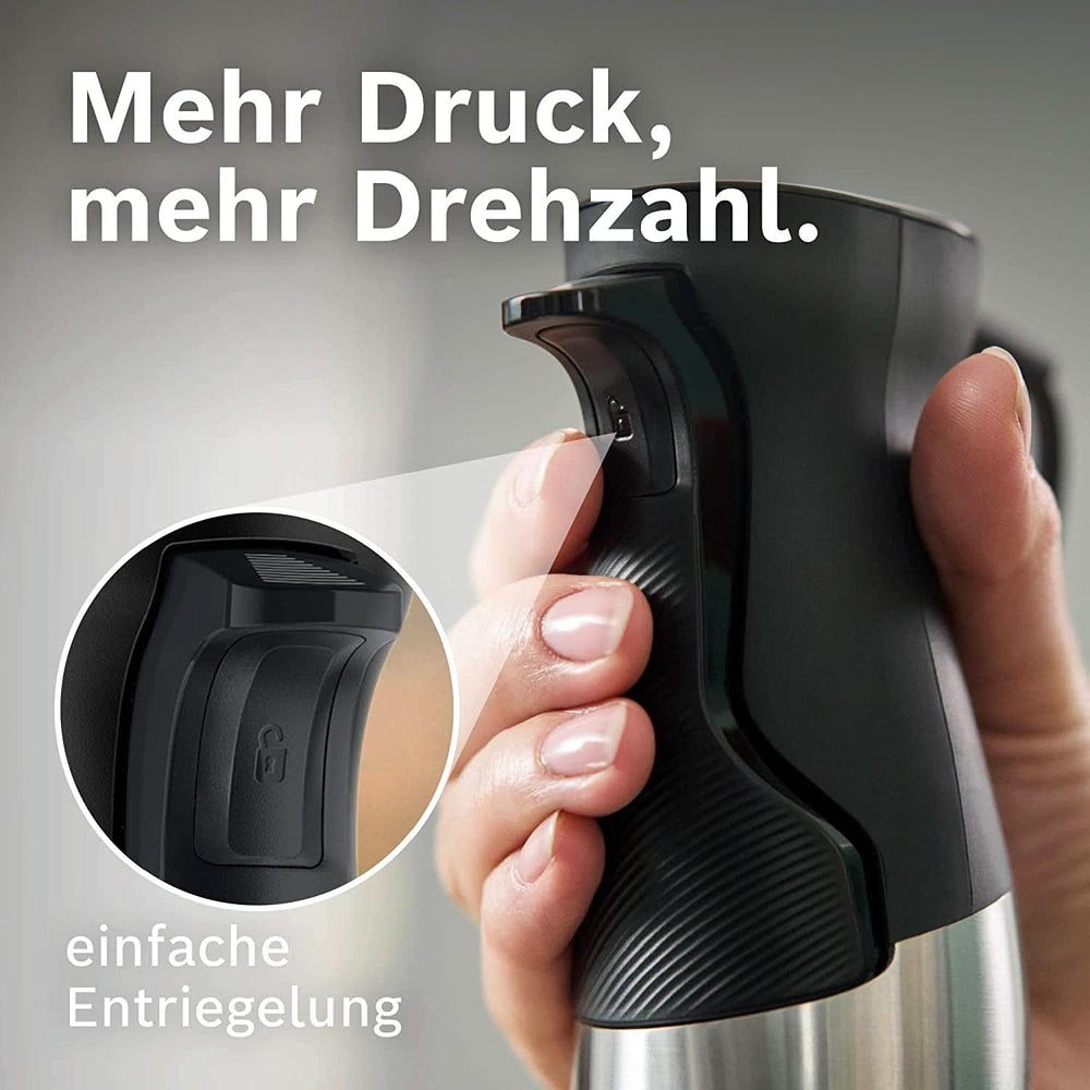 Bosch Stabmixer Ergomaster Serie 6 MSM6M623, 10 Jahre Motorgarantie, Edelstahl-Klingen, Verschleiãÿfreie Keramik-Kupplung, Luftkühlung, Zerkleinerer, Kartoffelstampfer, Schneebesen, 1000 W, Edelstahl Kitchen Naty Shop