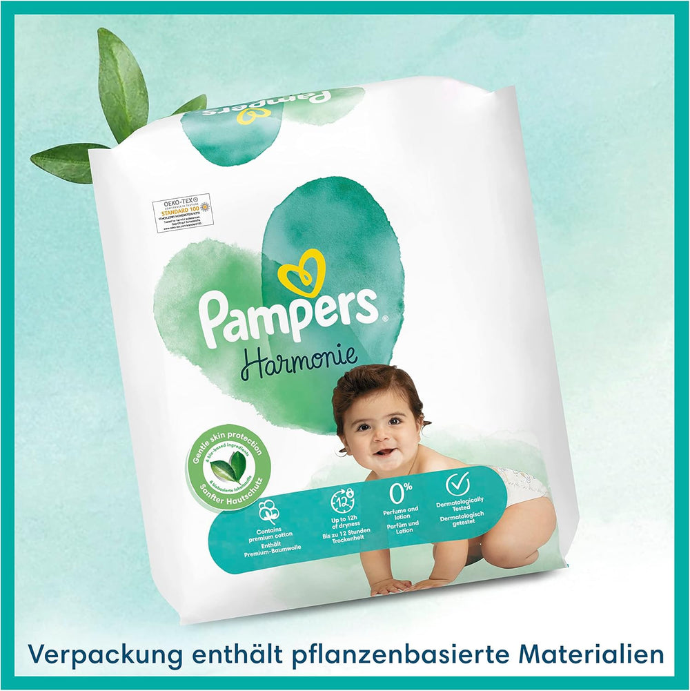 Pannolini Pampers per bambini, taglia 2 (4-8 kg), Harmony, scatola Half Moon, protezione delicata per la pelle e ingredienti a base di erbe, 240 pezzi