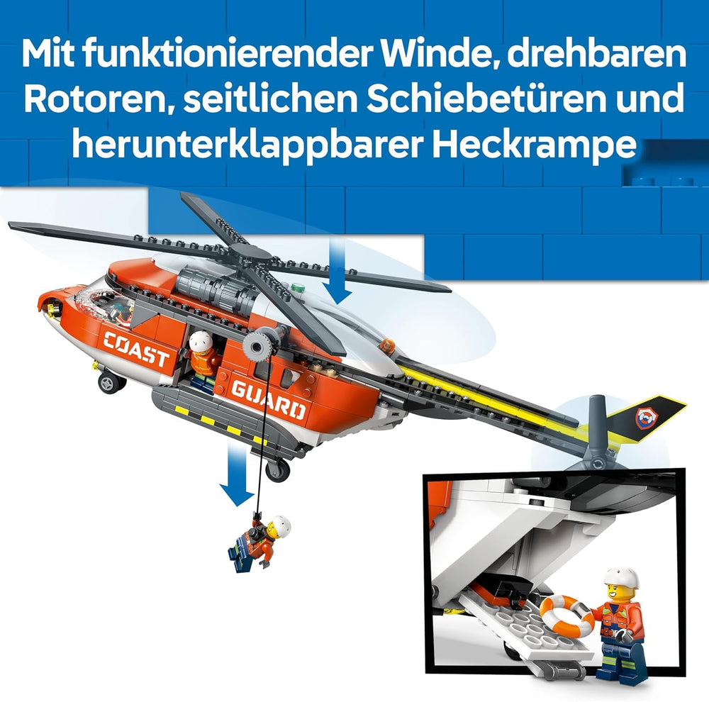 LEGO City Hubschrauber der Küstenwache - Spielzeug Einsatzfahrzeug - Modellbau mit Schiebetüren, Winche, 4 Minifiguren und Hai Figur - Geburtstagschenkenken für Jungen ab 7 Jahren - 60503