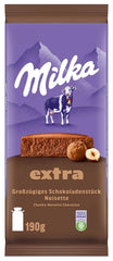 Milka Extra Noisette – Cioccolato al latte alpino con delicato e cremoso ripieno alla nocciola – 15 x 190 g