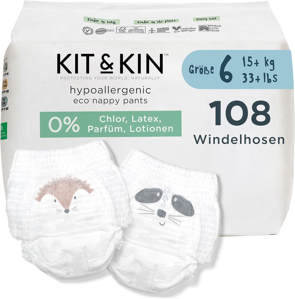 Kit & Kin Pannolini ecologici Premium, taglia 4 (9-16 kg), 132 pannolini, a base vegetale e ipoallergenici, protezione affidabile dalle perdite, vegani e cruelty free