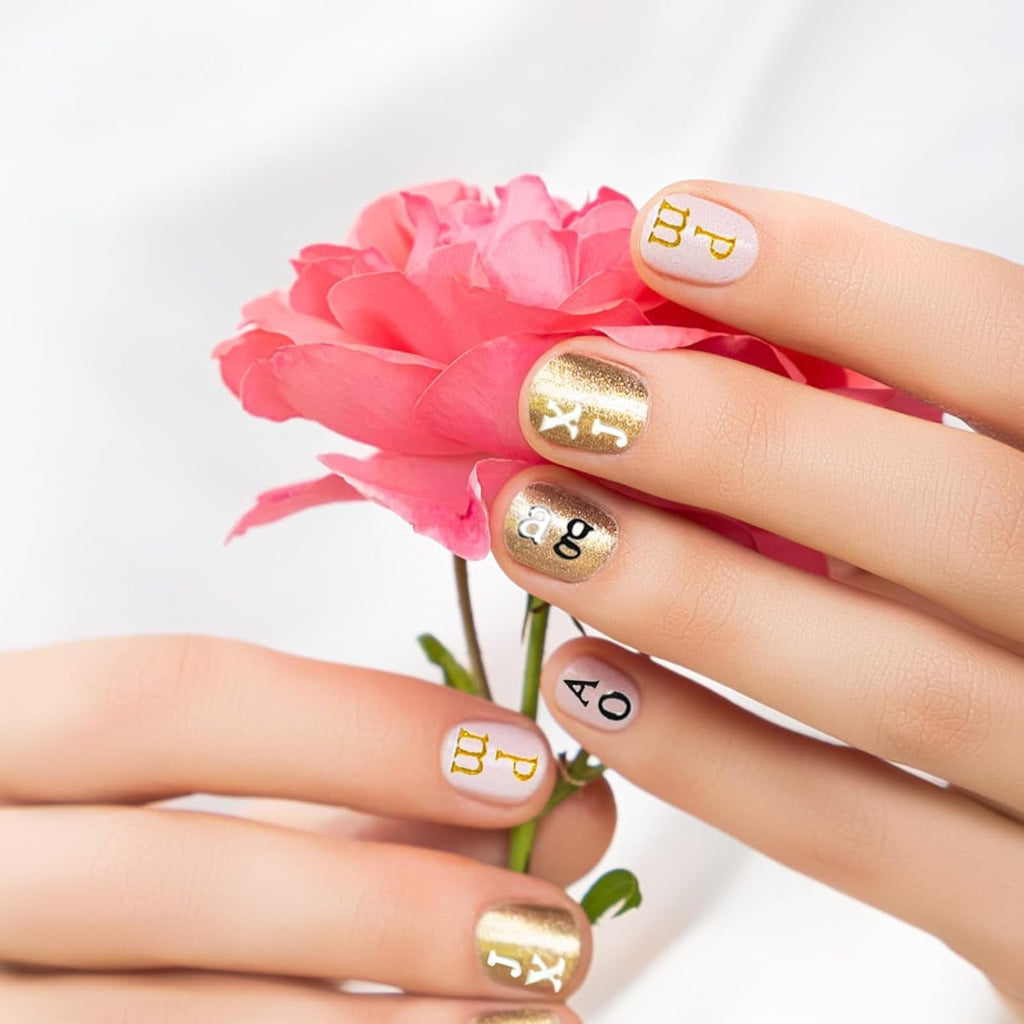 Nagelsticker Buchstaben 8 Blatt Nail Buchstaben Sticker Nagelsticker Glitzer Buchstabe Art Sticker Selbstklebend Nagelaufkleber Englisches Alphabet Dekoration Nageldesign Zubehör